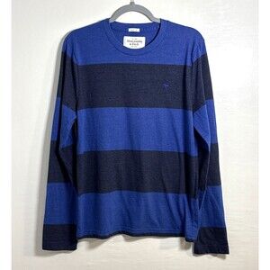 ABERCROMBIE & FITCH Muscle Men's Blue Striped Shirt M Long Sleeve Crew Neck Y2K